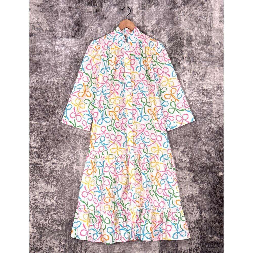 Vintage David Brown Dress Small Womens Pink Pastel Pattern Collared Button Midi